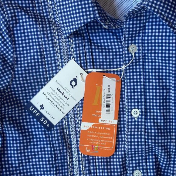 Guayabera- Navy Blue and White Gameday Gingham Dress (Little Girls Size 5) - Picture 4 of 8